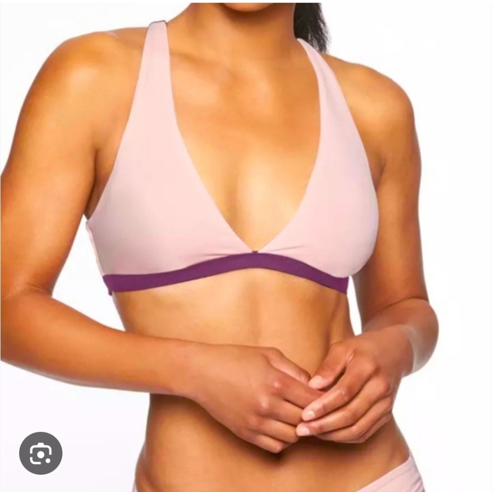 Athleta Mod Block Bikini Bathing Suit Top Size Small Pink Black Space For Pad